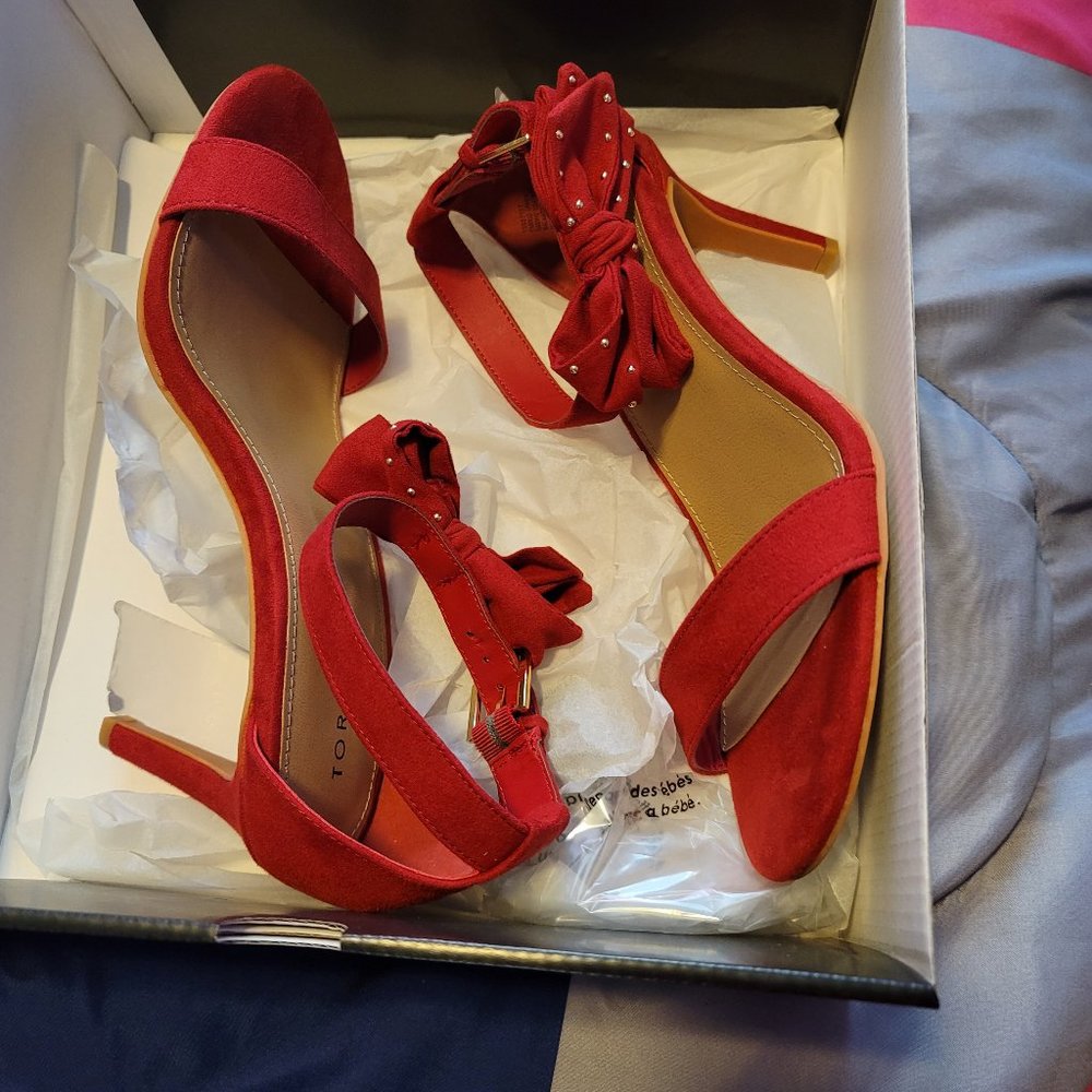 Red ankle strap heels from Torrid - size 10 women's wide with